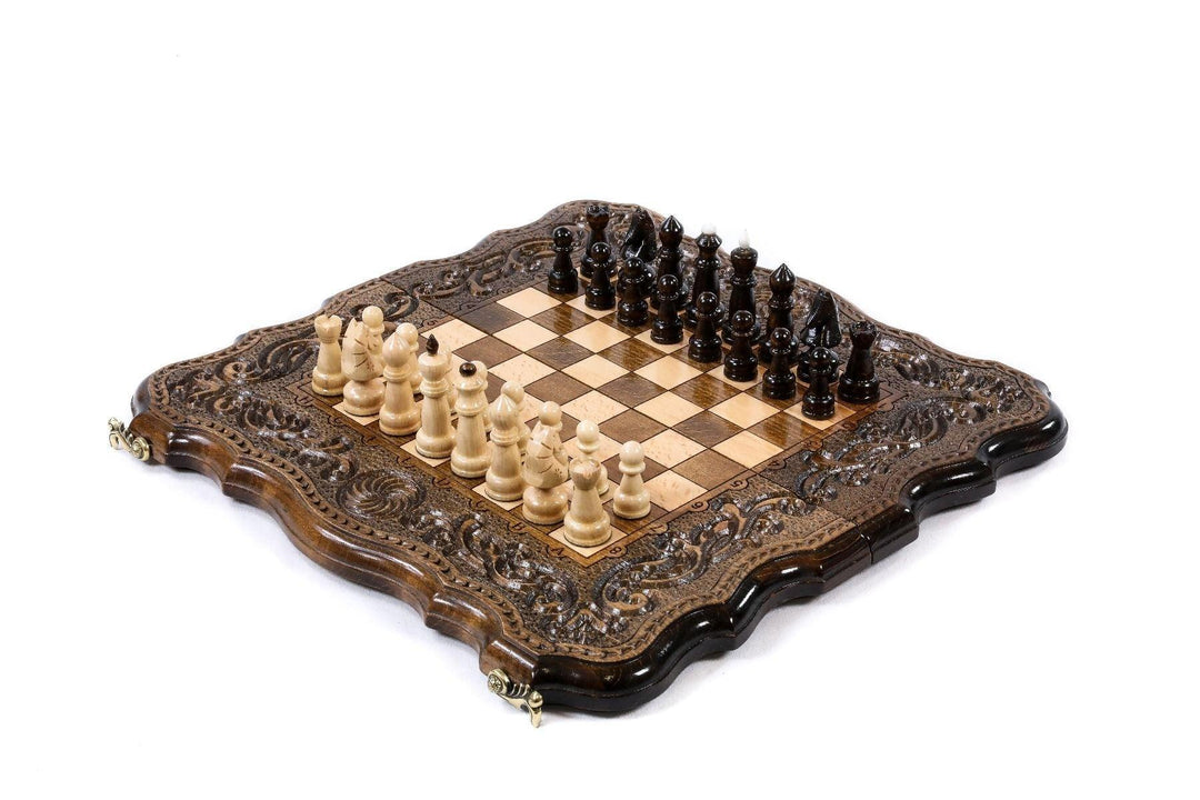 Wooden Chess-backgammon Set with Carved Eternity Pattern - Chess District