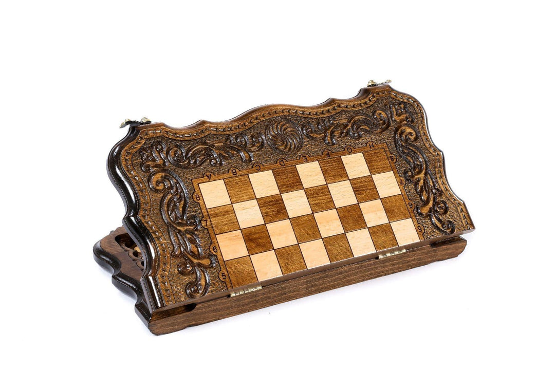 Wooden Chess-backgammon Set with Carved Eternity Pattern - Chess District