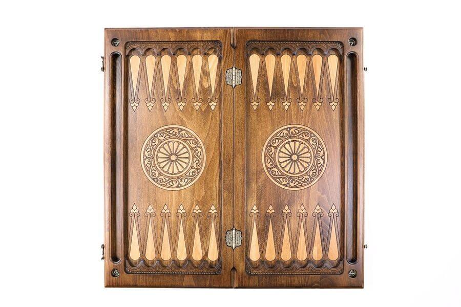 Wooden Chess-backgammon Set with Eternity Pattern and Bronze Elements ...