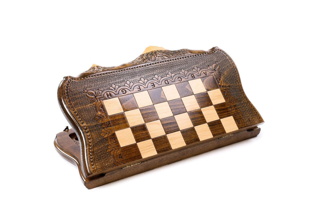 Wooden Chess-backgammon Set with Mountain Theme - Chess District