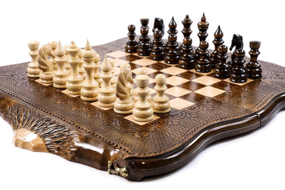 Wooden Chess-backgammon Set with Mountain Theme - Chess District
