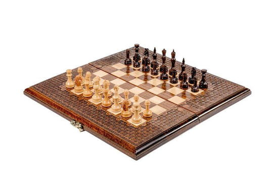 Wooden Chess-backgammon Set with Oriental Pattern - Chess District