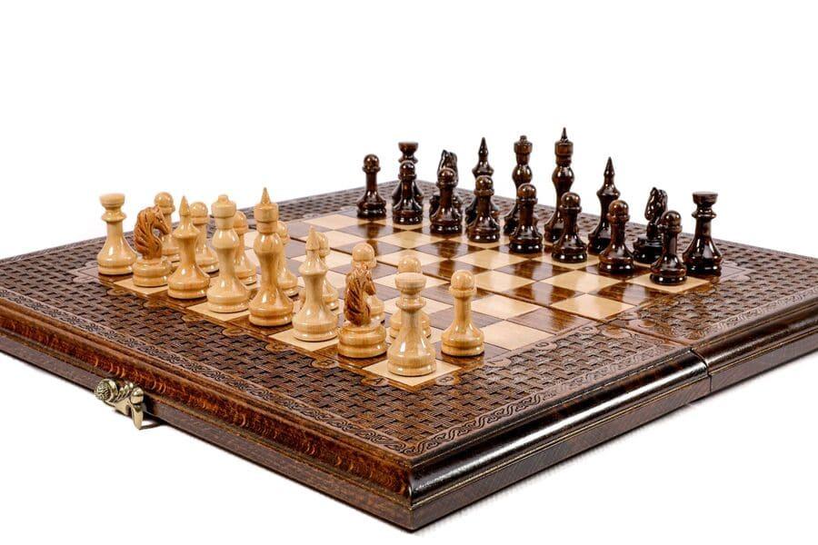 Wooden Chess-backgammon Set with Oriental Pattern - Chess District